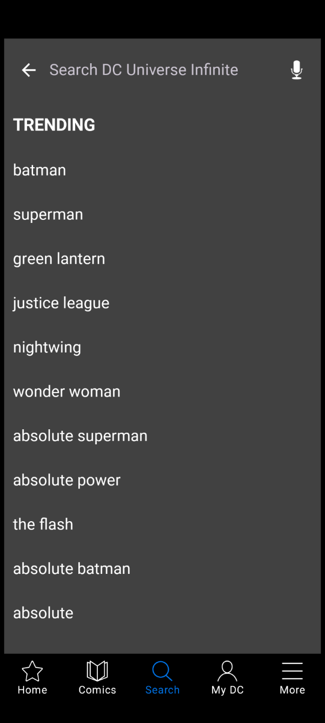 Tendances de recherches de l'application DC Universe Infinite