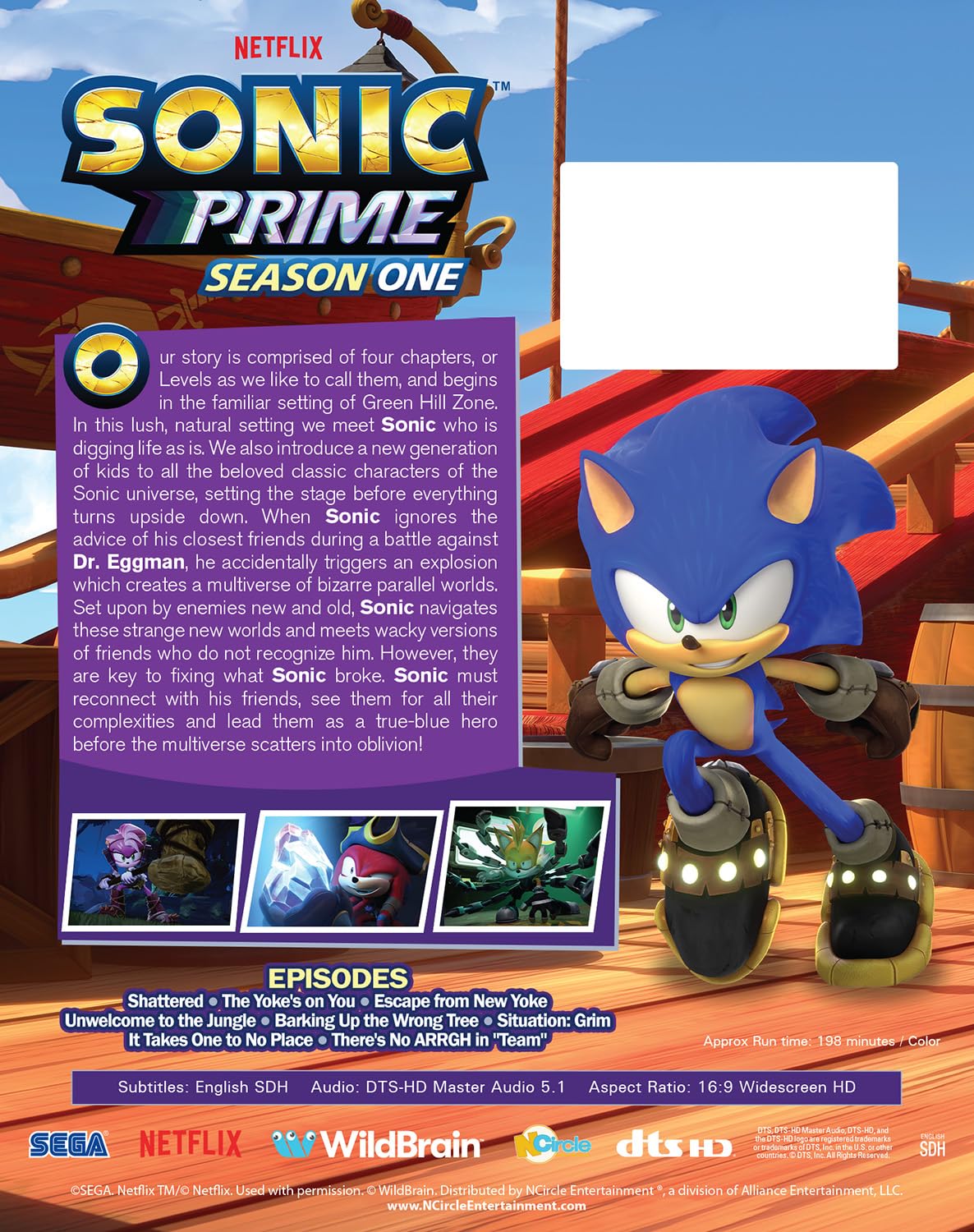 Jaquette arrière de la saison 1 de Sonic Prime (Netflix)